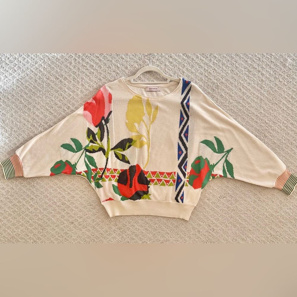 Aldo Martins Floral Statement Knit Sweater Cream Multicolor XS - Picture 2 of 5